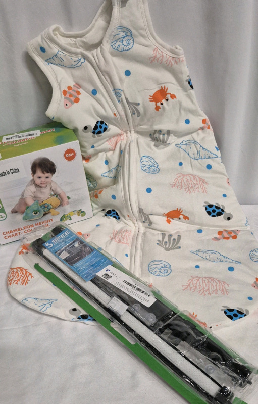 New Baby Lot - Chameleon Toy 0M+, Mosebears Baby BLANKET Bag & 2 pack Car Window Sun Shades