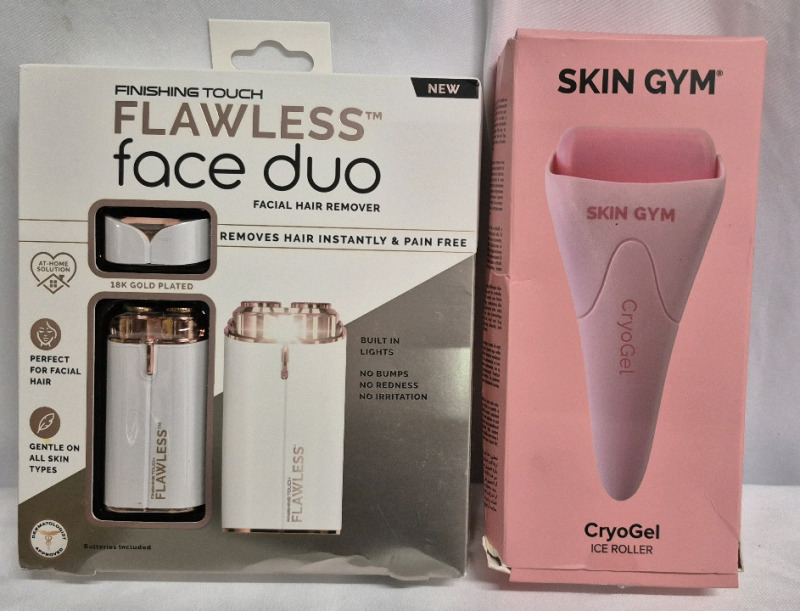New Skincare Lot - Finishing Touch Facial Hair Removal & Skin Gym Cryogel Ice Roller