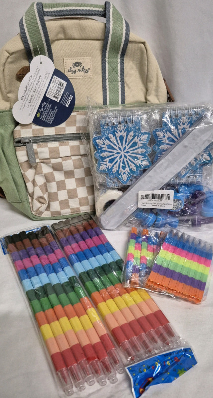 New Kid's School Lot - Adorable Backpack, Funky Stackable Pencil Crayons, & Frozen Birthday Party Favours