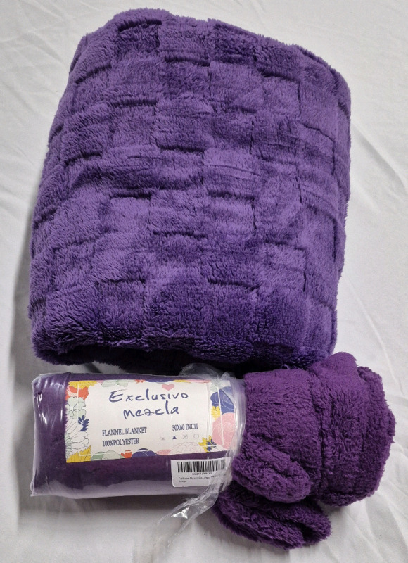 2 New Super Soft Purple Blankets 50 by 60"