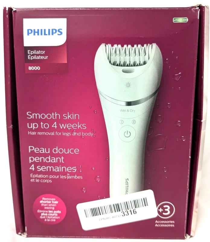 PHILIPS Wet/Dry Epilator 8000 - Cordless, Rechargeable & Removes Shorter Hair than when Waxing! | BRE700/04