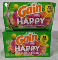 2 New Gain Happy Super Sized Dryer Sheets. (130 Sheets total) Hibiscus Hula Scented