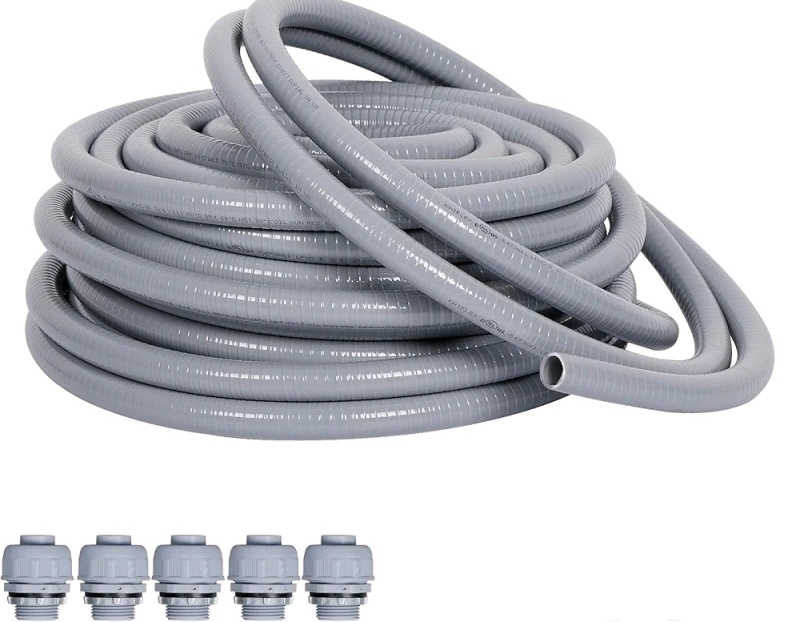 New - NewAge America 1/2" - 50FT KableLock Liquid-Tight Flexible Conduit & 5pc Non-Metallic Straight Fittings . UL Certified , Waterproof Conduit