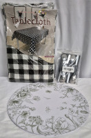 New Kitchen Lot - Tablecloth, Spoons & 40+ Paper Placemats