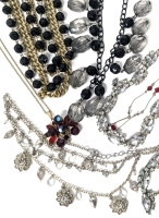 6 Assorted Necklaces: AB Rhinestones, Over-Under Style , Chunky Beads + | Up to 19" Long