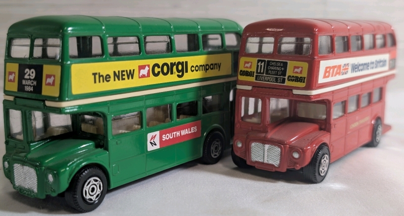 2 Corgi Diecast Routemaster Double-Decker Busses Approx. 5"