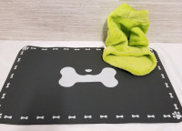 New silicone dog bowl mat (19" by 12") and panda size small dog coat