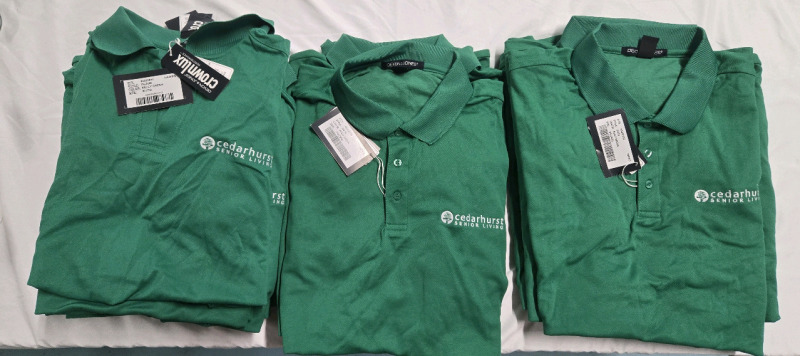 14 Pcs New | Ladies & Mens Sizes XL, 3XL & 4XL Collard Shirts - Cedarhurst Senior Living - ( 8 ) XL, ( 3 ) 3XL, ( 3 ) 4XL| Style DG20 & DG20W