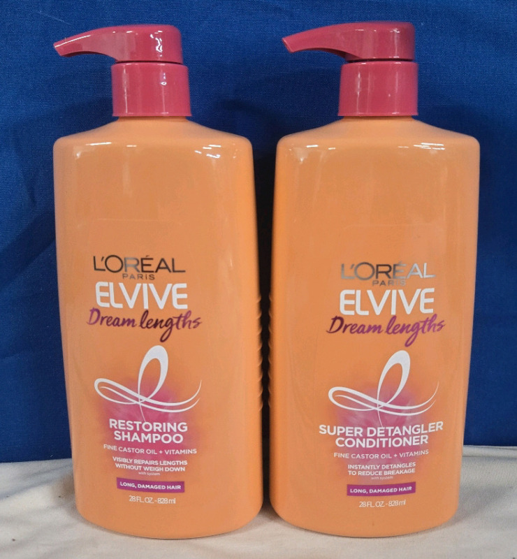 2 New | L'Or&eacute;al Paris Elvive Dream Lengths 28 Fl Oz Restoring Shampoo & Super Detangler Conditioner Bottles