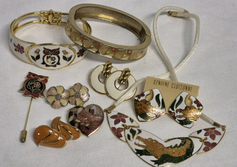 Lovely Cloisonne Jewelry - Earrings, Bracelets, Pin & Necklace