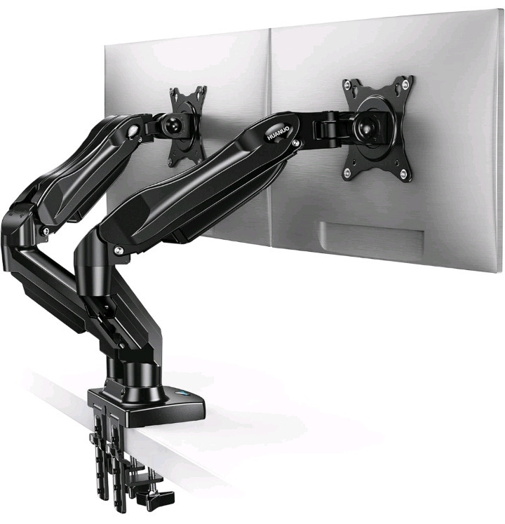 New | Huanuo Desk Dual Monitor Arm | Vesa 75mmx 75mm & 100mm x 100mm| Model# HNDS6
