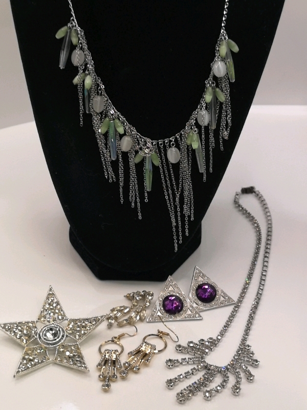 Mixed Bling Jewelry - Brooch, Earrings, Necklace
