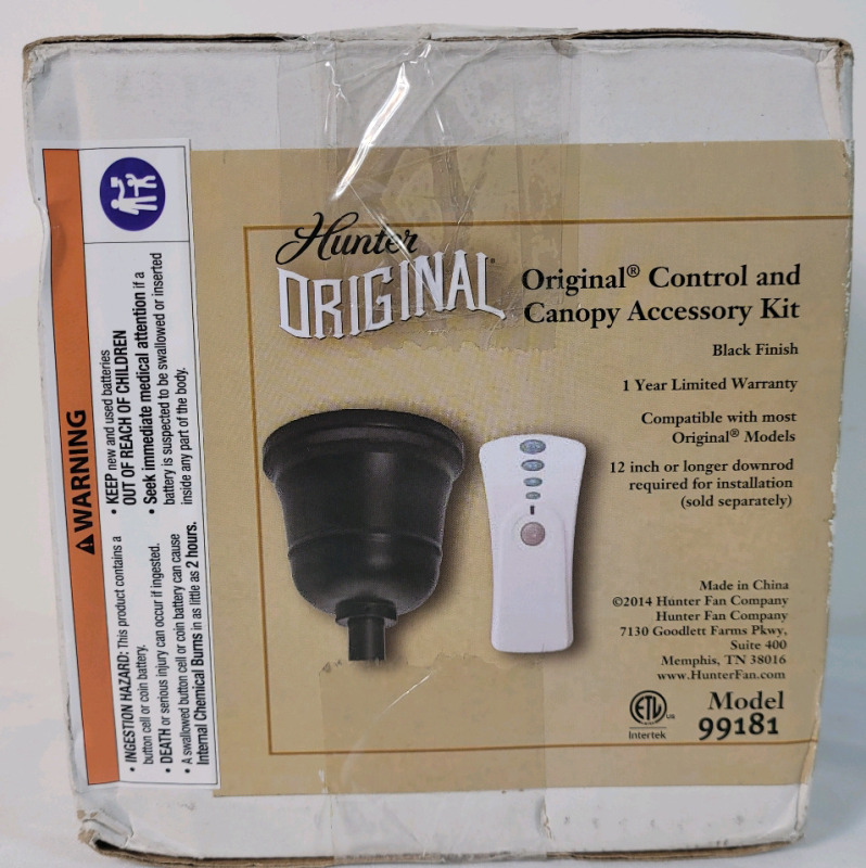 New - Hunter Original Ceiling Fan Accessory Control and Canopy Kit from Control and Canopy Kit Collection . Black Finish