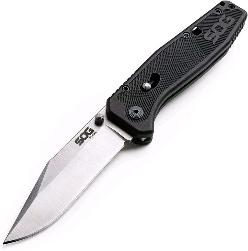 New SOG Flare Assisted Folding Knife | GRN Handle | 8CR13MOV Stainless Steel Blade | 3.5" Blade, Overall Length 8", 3.2oz, Satin Polished