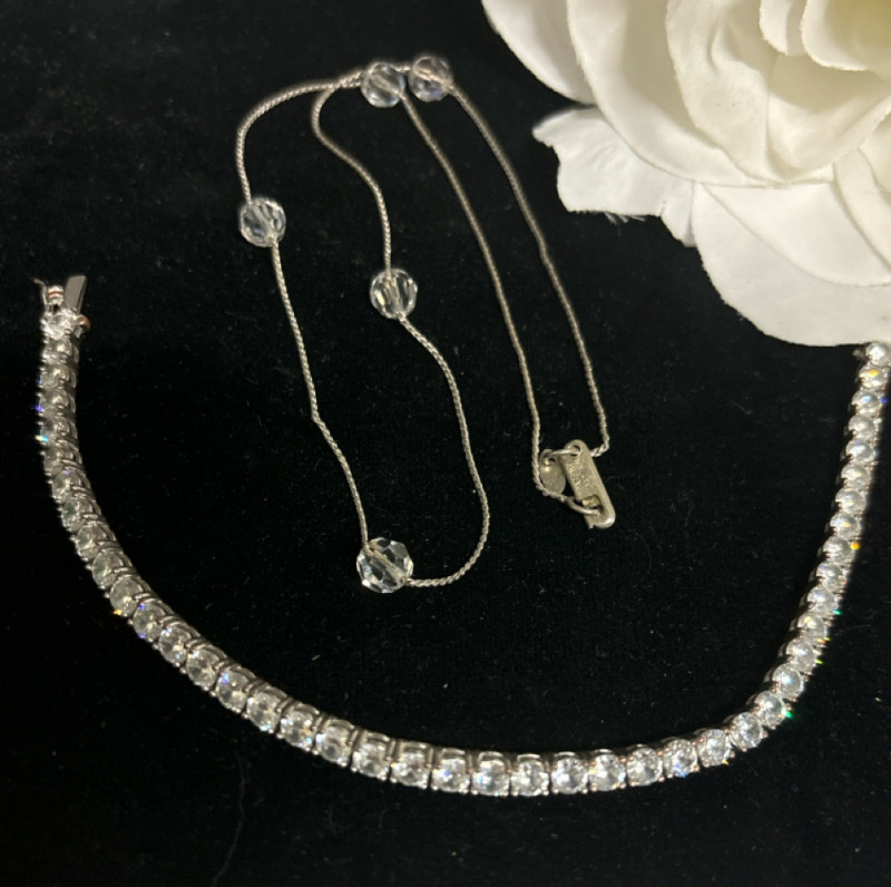 Choker Necklace Faceted Clear Stones CZ Line Bracelet Safety Bar