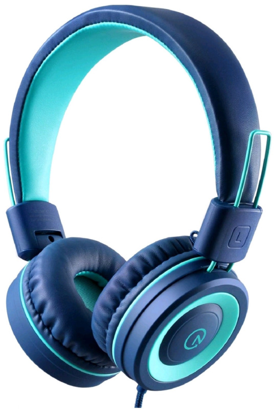 New | Noot Kids Foldable Stereo Tangle-Free 3.5mm Jack Wired Cord On-Ear Headset (Navy/Teal) | Model K11