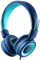 New | Noot Kids Foldable Stereo Tangle-Free 3.5mm Jack Wired Cord On-Ear Headset (Navy/Teal) | Model K11