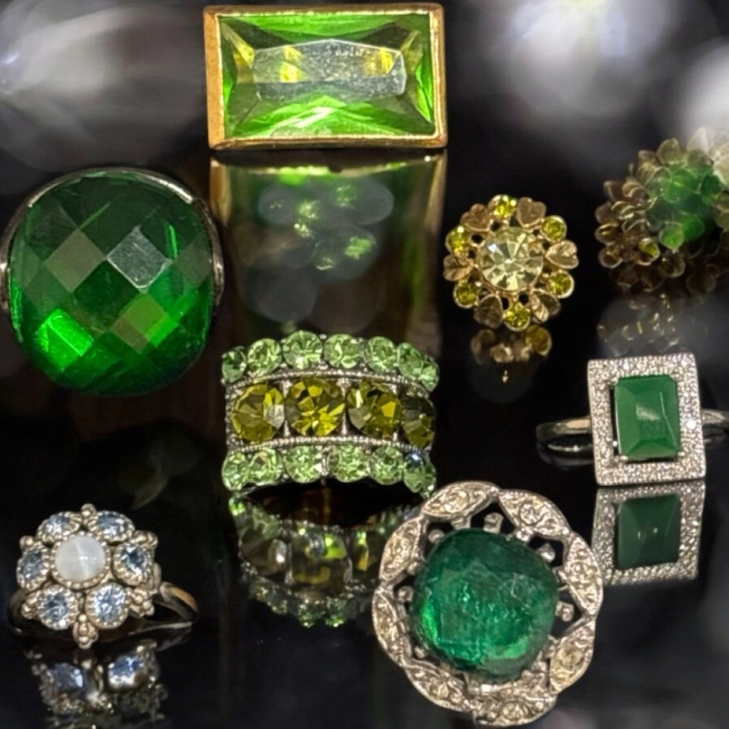 Seven Rings Green or Blue Stones Sizes 5-8