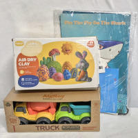 3 New Kids Toys - Trucks, Air Dry Clay & Pin the Fin on The Shark Game
