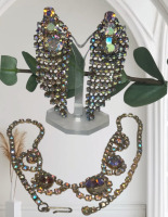 Fabulous Continetal Signed Statement Drop Earrings & Rhinestone Crystal Necklace