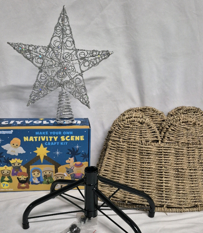 New Christmas Lot - Kids Nativity Scene Craft, Star Tree Topper, Tree Stand & Tree Stand Cover