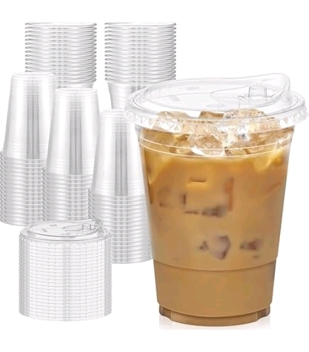 New 100 Pack 16 oz Plastic Cups with Lids by Dealusy