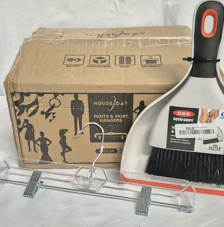 New Oxo Dustpan & Brush + 50 New Pants & Skirt Hangers