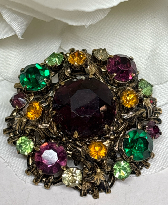 Germany Austria Style Rhinestone Crystal Multicolor Cluster Brooch