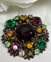 Germany Austria Style Rhinestone Crystal Multicolor Cluster Brooch