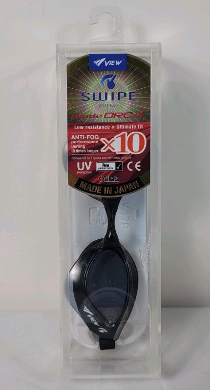 New - View Swipe Blade ORCA Anti-Fog Swimming Goggles . Adult Size