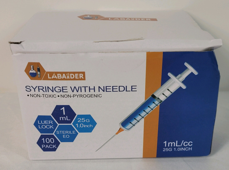 New - Labaider 100 Pack Disposable Syringe with Needle , All Individually Sealed . See Photos for Needle Size