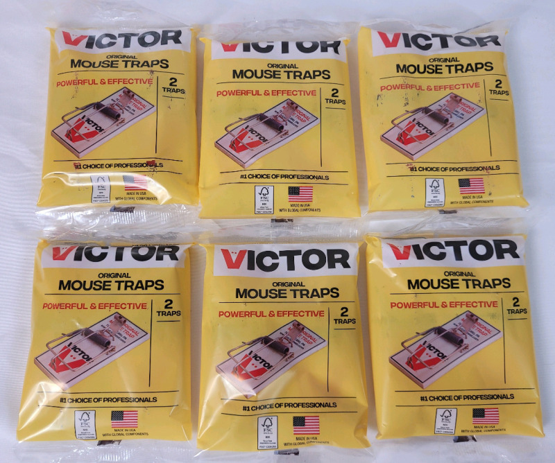 New , Sealed - Six (6) 2-Pack Victor Mouse Traps