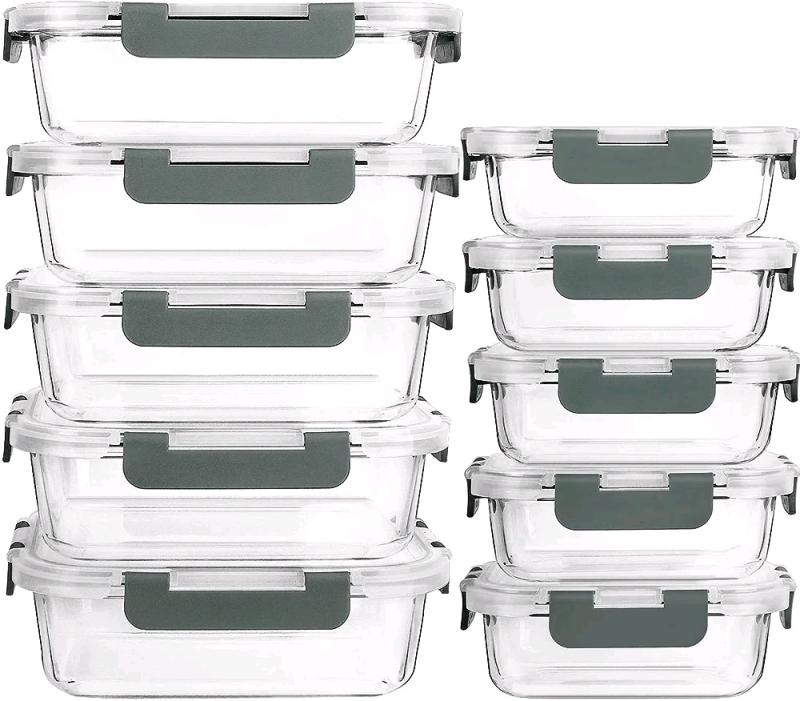 New - McIrco 10-Pack Glass Meal Prep Containers with Lids, Food Storage Containers with Snap Locking Lids . 2 sizes see photos