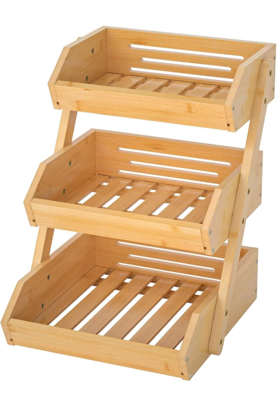 New | G.a Homefavor Bamboo Fruit Basket / Fruit Organizer for Kitchen Counter | 13&frac14;" x 16" x 16.5" * Retails For $73.99 *