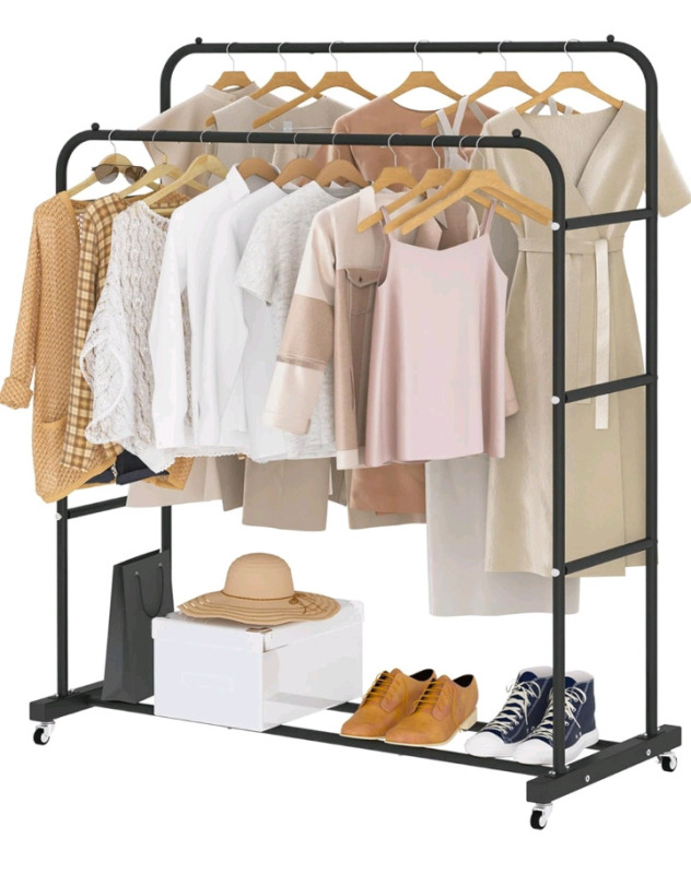 New | Laiensia Double Rod Clothing Rack with Wheels / Garment Rack for Hanging Clothes | Colour: Black | * Retails For $99 *