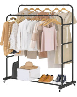 New | Laiensia Double Rod Clothing Rack with Wheels / Garment Rack for Hanging Clothes | Colour: Black | * Retails For $99 *