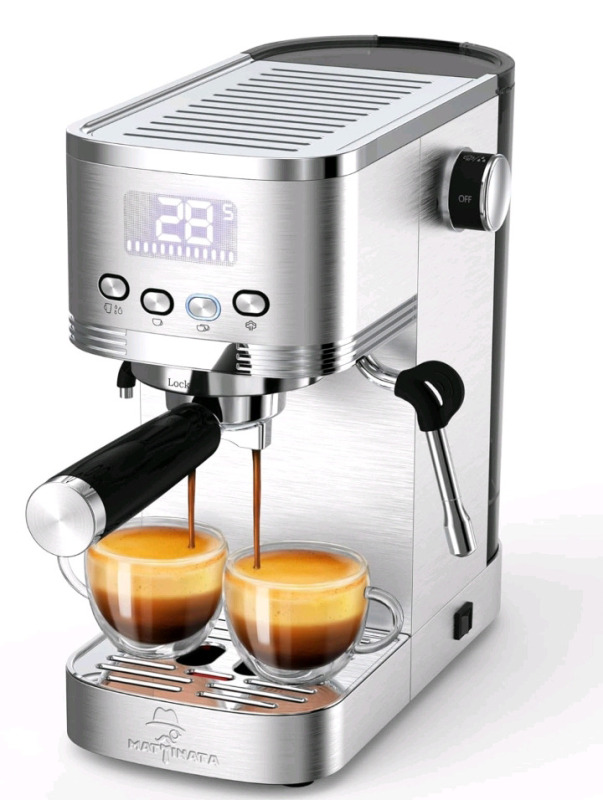 New | Mattinata Stainless Steel Espresso Machine 20 Bar / Espresso Maker with Milk Frother and Hot Water Wand for Cappuccino, Latte, Americano | * Retails For $100+ * Model# Saverio Pro
