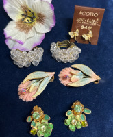 4 Vintage Fantastic Earrings Austria Crystal Rhinestones Germany Clear Beads Enamel Statements Coro Butterfly