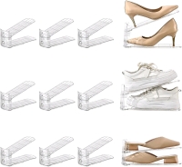 New - Uni-HIMO 12-Pack Shoe Slots Organizer Adjustable Level Shoe Stacker Holder Storage Space Saving Sneakers Display Tray Rack for Closet , Transparent