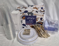 New Plastic Flatware, Plates, Bowls & Cups - Place Setting for 25