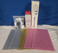 4 New | Hygloss 3Lb White Coloured Sand | Roll Of Heat Tranfer Vinyl 2" Dia x 12" Tall | Pack Of Assorted Googlie Eyes | & 6 Sparkly Coloured Panels Pink Gold & silver