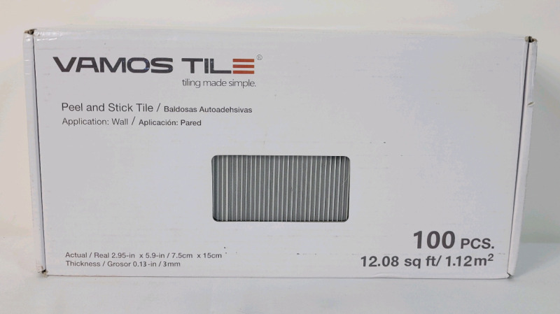 New - Vamos Tile 100pcs. White Peel and Stick Wall Tile . Each Tile measures 5 7/8"&times;2 15/16" , can cover 12.08 sq. ft.