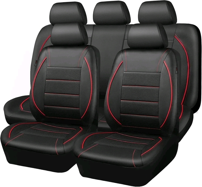 CAR PASS Universal FIT Piping Car Seat Covers , Airbag Compatible . Inside Zipper Design and Reserved Opening Holes . Full seat Covers, Black and Red Color . Headrest Covers Not Included