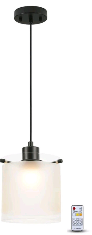 New - Oiyio Modern LED Pendant Light , Black Pendant Lights with Frosted Glass, Dimmable Pendant Light Fixture with Remote, Adjustable Cord Drop Hanging Light