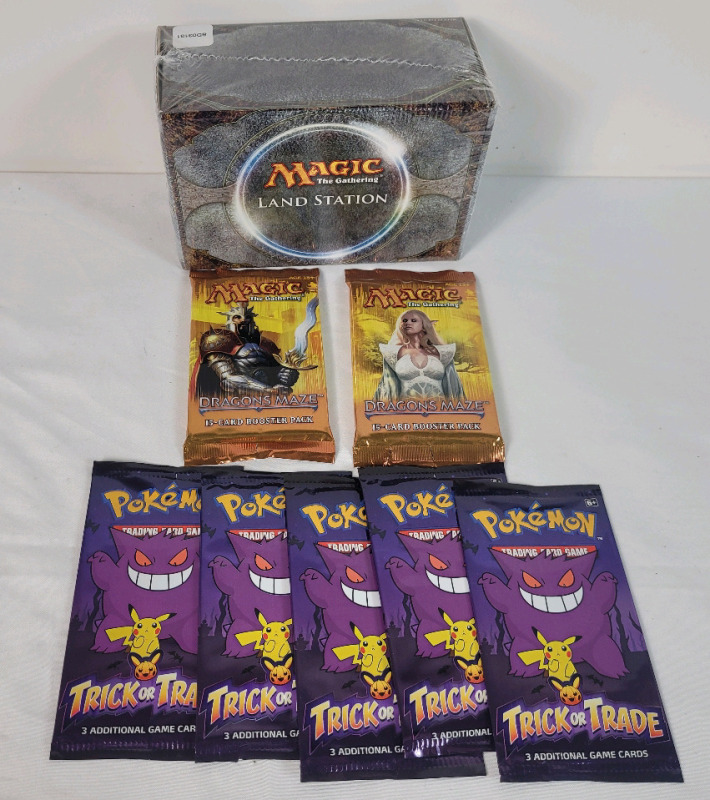 New - Magic the Gathering Land Station Sealed Box , 2-Packs MTG Dragon's Maze Booster Packs , Sealed & 5 Sealed Pok&eacute;mon Trick or Trade Card Packs , Sealed
