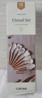 New - CAROTE Silicon Cooking Utensils 10pc. Set for Kitchen Non-Stick Cooking Set with Wooden Handles . Box has some bend damage, does not effect product in box