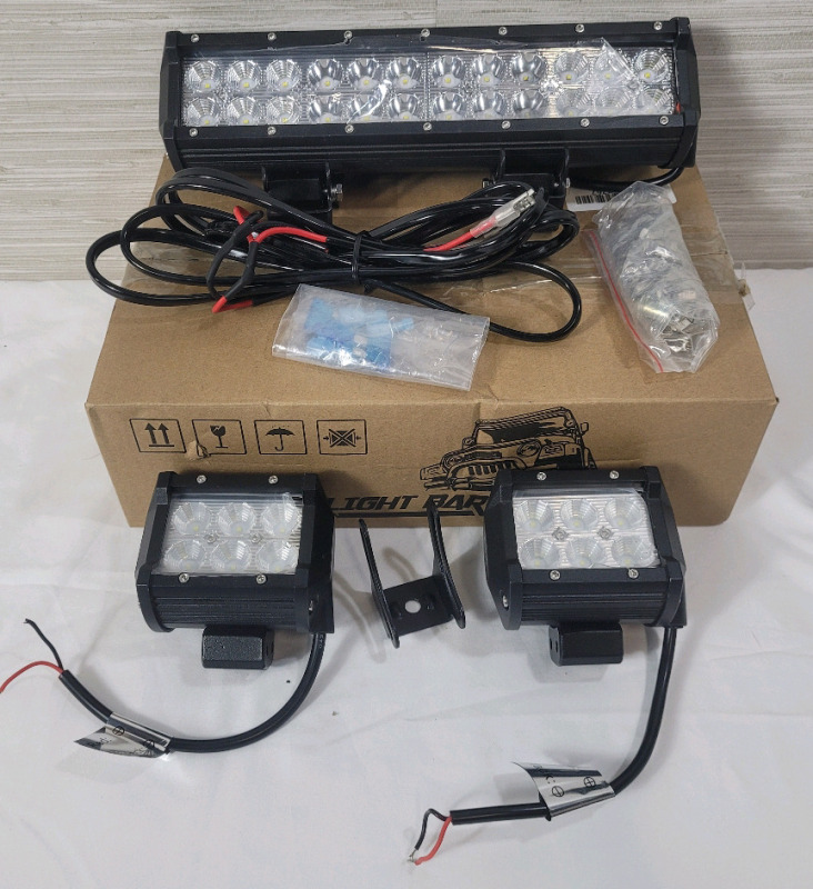 Nilight 3pc. 20"Spot Flood Combo LED Off Road Led Light Set . 18w 4Inch Spot LED Pods with 16AWG Wiring Harness . Cannot Confirm if Complete or not