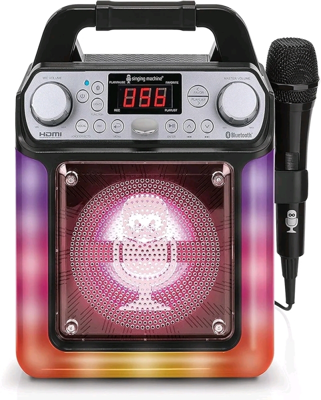 New - Singing Machine Portable Karaoke Machine with Wired Mic, Bluetooth, LED Lights - For Adults & Kids