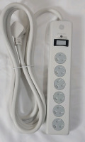 New - GE 6-Outlet 10ft. Surge Protector Extension Cord, Power Strip, 800 Joules, Flat Plug, Twist-to-Close Safety Covers, Protected Indicator Light, UL Listed, White,