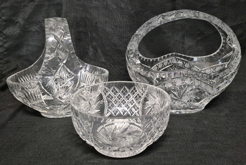 3 Stunning Pinwheel Crystal Baskets & Bowl